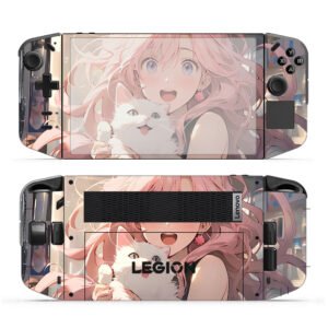 Pink-haired Girl with White Cat