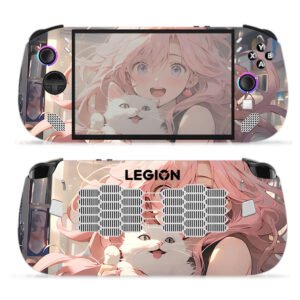 Pink-haired Girl with White Cat