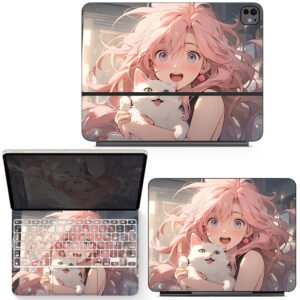 Pink-haired Girl with White Cat