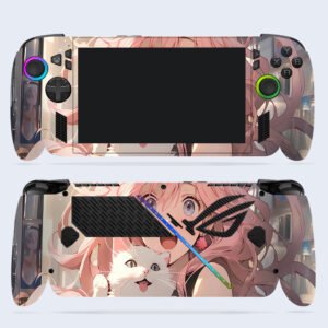 Pink-haired Girl with White Cat