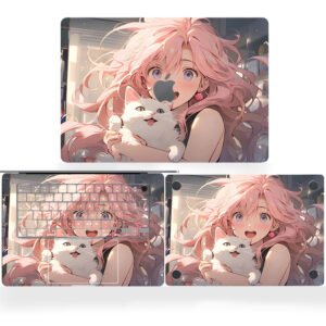 Pink-haired Girl with White Cat